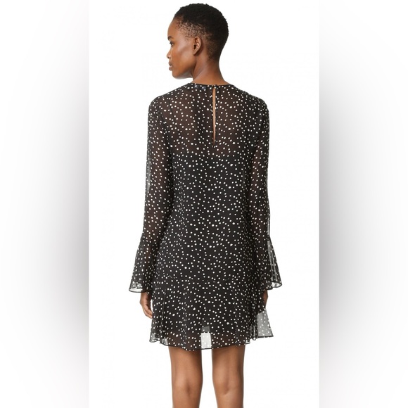 NWT Theory Marah Stat-print Black Sheer Long Bell Sleeve Silk Dress 2 MSRP: $395 - Picture 7 of 16